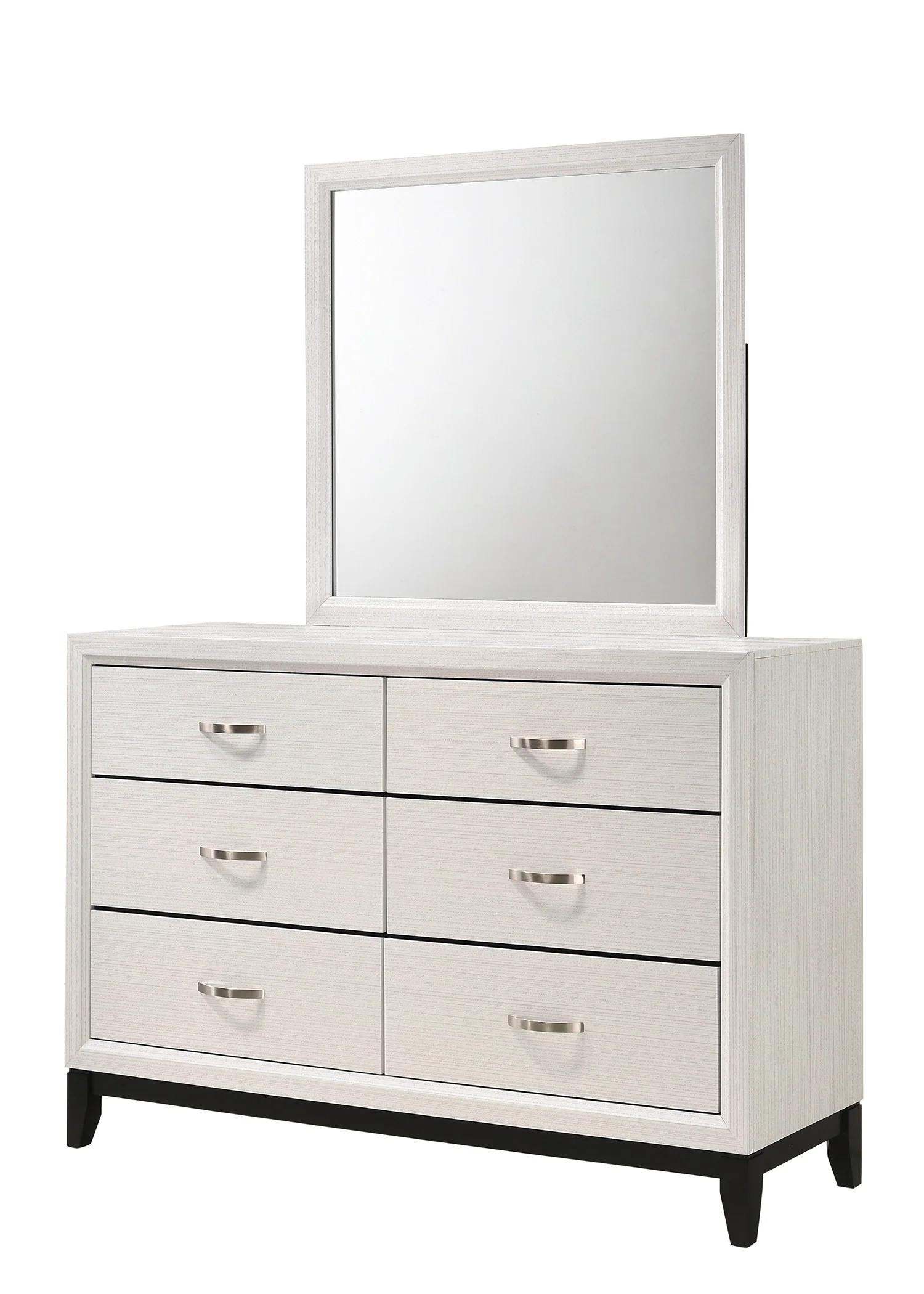 Panel Bed Dresser and  Mirror with Nightstand in white